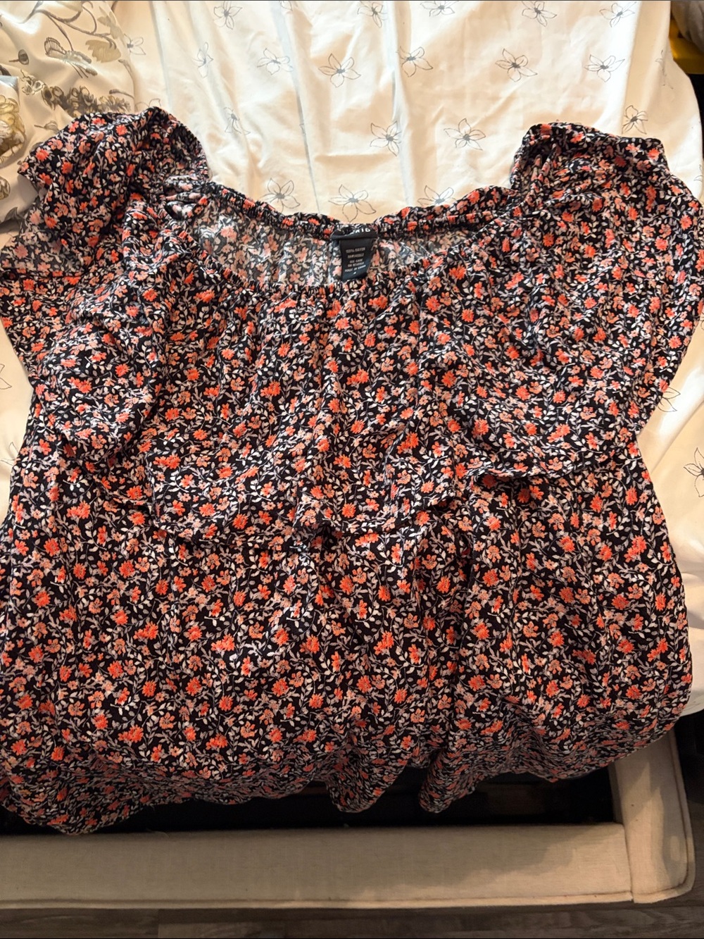 Torrid Floral Ruffle Off-Shoulder Women’s Top - Black & Coral